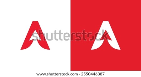 The letter A logo and the arrow inside, the arrow upwards, the letter A logo is red