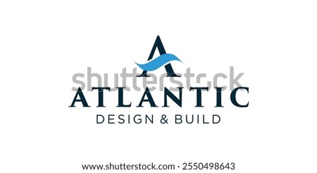 Letter A logo with water waves, water wave logo, Atlantic logo