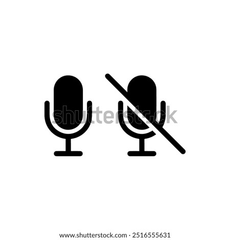 Microphone and muted icon side by side. Vector icon design.