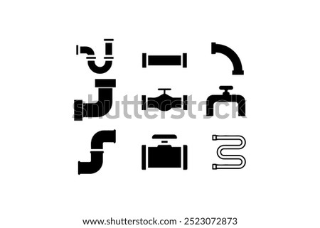 Pipe and plumbing icon set with valves and fittings. Vector illustration design.