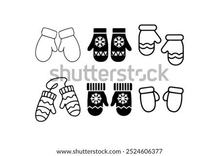 Winter Mittens Icon Set in Various Styles. Vector illustration design.