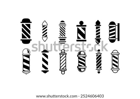 Set of Barber Pole Icons in Various Styles. Vector illustration design.