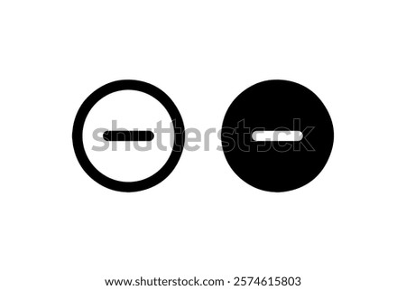 Minus Symbol Icon Variations in Black Vector.