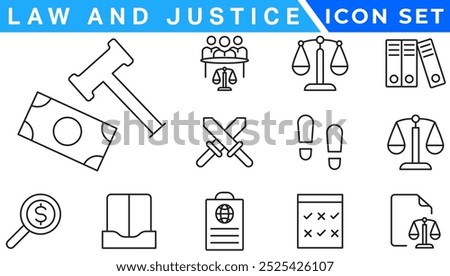 law and justice filled icons set. glyph icons such as finance book, low energy, ingot, keyword, allocation, depressed, corruption, handcuffs, organization chart, ungrowth icon