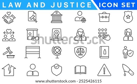 law and justice filled icons set. glyph icons such as finance book, low energy, ingot, keyword, allocation, depressed, corruption, handcuffs, organization chart, ungrowth icon