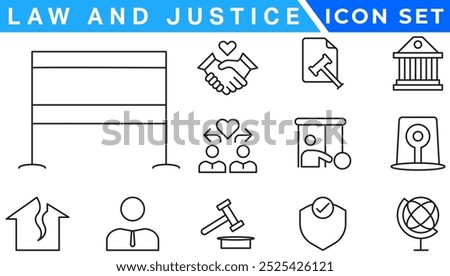 law and justice filled icons set. glyph icons such as finance book, low energy, ingot, keyword, allocation, depressed, corruption, handcuffs, organization chart, ungrowth icon