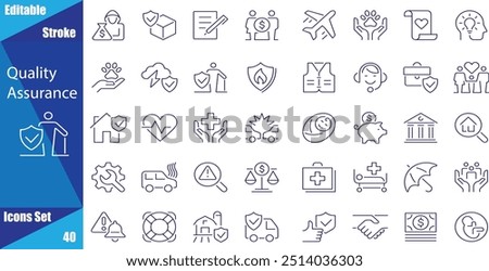 Quality control set of web icons in line style. Quality Check computing icons for web and mobile app. Containing inspection, evaluation, production, quality assurance, certificate, testing and more