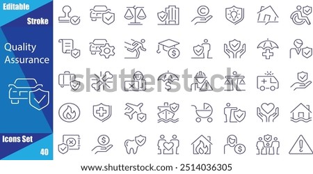 Quality control set of web icons in line style. Quality Check computing icons for web and mobile app. Containing inspection, evaluation, production, quality assurance, certificate, testing and more