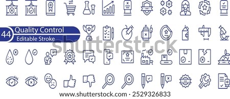 Quality Control editable stroke outline icons set