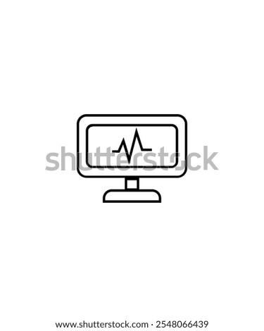  Line icon illustrating an ECG monitor displaying heart rate, used in healthcare settings.