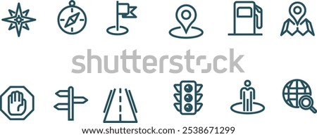 set off navigation and traffic vector line icons 