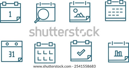 set of time and calendar icon vector line design 