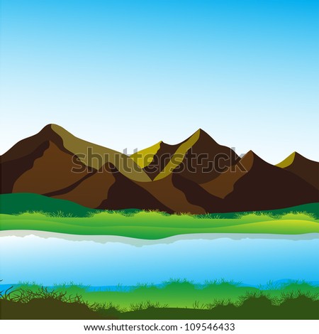 Mountain and river, calming landscape vector image