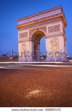 Paris, France - Arc de Triomphe (Arch of Triumph) at dusk