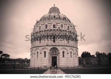Famous Baptistery in Pisa, Italy. Toned image