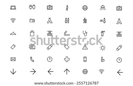 Set of line arrows, directions, arrows, contains icons such as pause, continuation, directly, to the right, Editable stroke