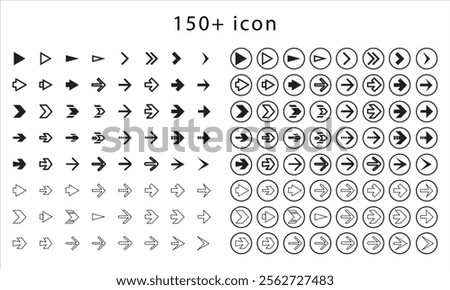 Arrows black icon set. Vector arrow. Collection of different arrows icons. Arrow icon. Cursor, pointer for web design, interface. Vector illustration.