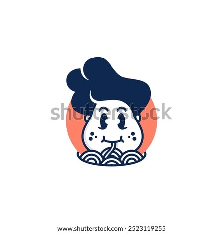 The Masculine Man Eat Noodle Logo Mascot features a rugged, muscular character enthusiastically enjoying a bowl of noodles.