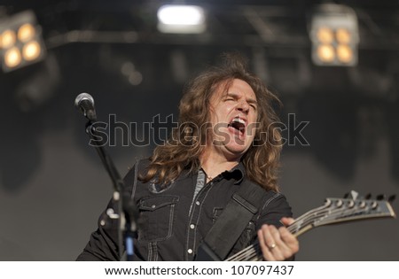 HELSINKI, FINLAND - JUNE 29: American heavy metal band Megadeth performs live on stage June 29, 2012 at 15th annual Tuska Open Air Metal Festival in Suvilahti, in Helsinki, Finland.
