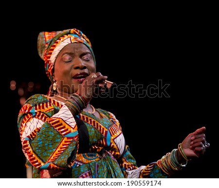 ESPOO,FINLAND - APRIL  27, 2014 Angelique Kidjo performs live on 28th April Jazz. She is a Grammy Award winning Beninoise singer-songwriter and an ambassador of goodwill for UNICEF.