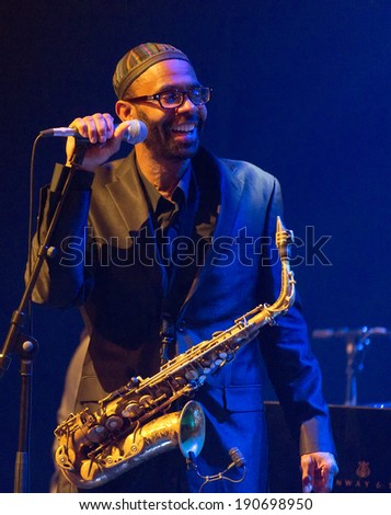ESPOO,FINLAND-APRIL  24 2014:American Kenny Garrett performs live on 28th April Jazz.He is a Grammy Award-winning jazz saxophonist and was a member of Duke Ellington Orchestra &  Miles Davis\'s band