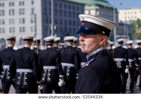 HELSINKI,FINLAND-MAY 20:An unknown female cadet on ceremonies of statevisit of President of Vietnam Nguyen Minh Triet invitation by President of Finland Tarja Halonen  May 20,2010 in Helsinki,Finland