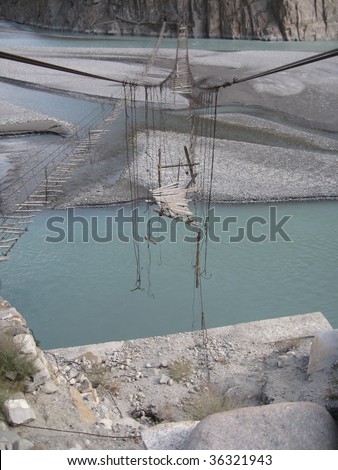 Broken Rope Bridge, Pakistan