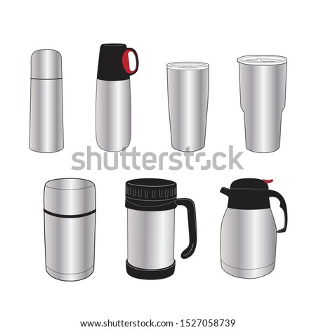 stainless steel tumblers, bottles, mug, soup pot and coffee pot