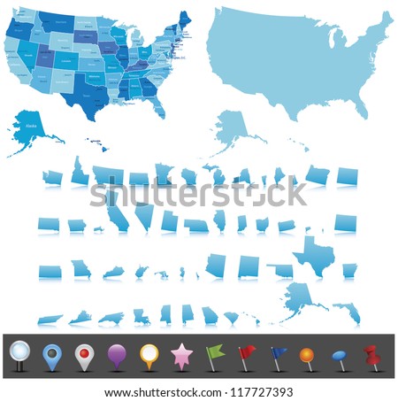 USA Map Set with gps icons