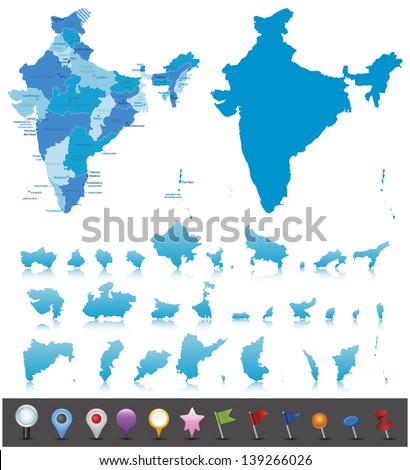 India-highly detailed map.All elements are separated in editable layers clearly labeled. Vector