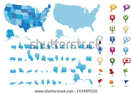 USA -highly detailed map.All elements are separated in editable layers clearly labeled. Vector