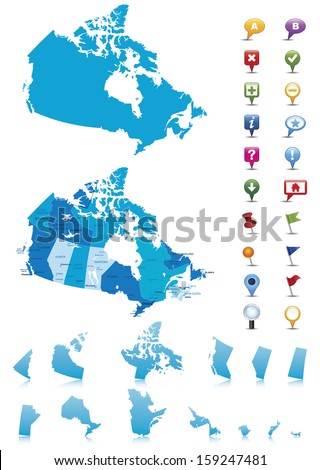 Canada - highly detailed map.All elements are separated in editable layers clearly labeled. Vector 