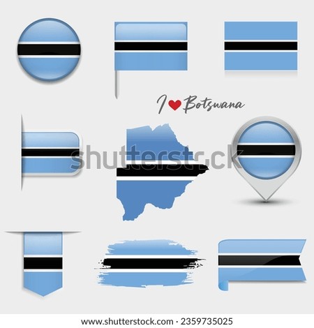 Botswana flag - flat collection. Flags of different shaped flat icons. Vector illustration set
