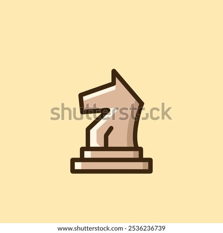 A minimalist chess knight icon, designed with clean lines and soft brown tones on a light beige background.