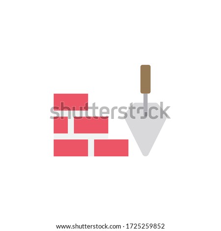 Trowel and brick wall vector icon symbol isolated on white background