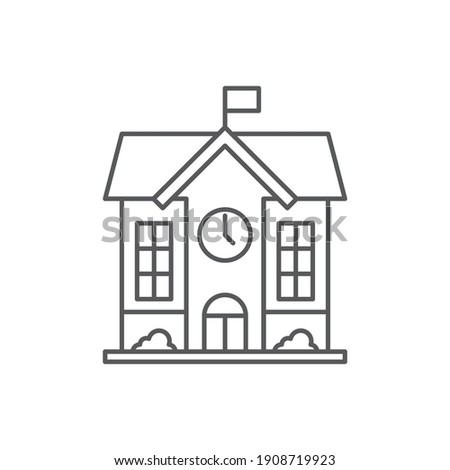 High school building icon, color, line, outline vector sign, linear style pictogram isolated on white. Symbol, logo illustration