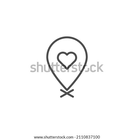 Rendezvous meeting point line icon. Love location pin linear style sign for mobile concept and web design. Heart map marker outline vector icon. Symbol, logo illustration. Vector graphics