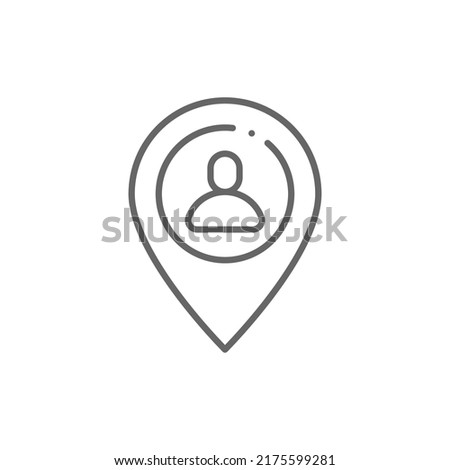 Meeting point line icon. User map marker linear style sign for mobile concept and web design. Man location pin outline vector icon. Venue symbol, logo illustration. Vector graphics