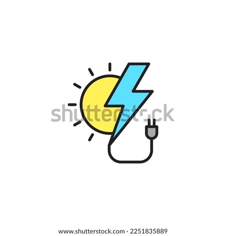 Solar power vector icon. Sun with plug filled color sign