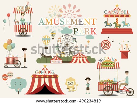 Amusement Park in flat colorful vector style
