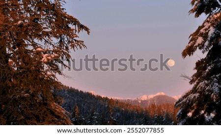 Similar – Foto Bild Vollmond über verschneiten Bergen