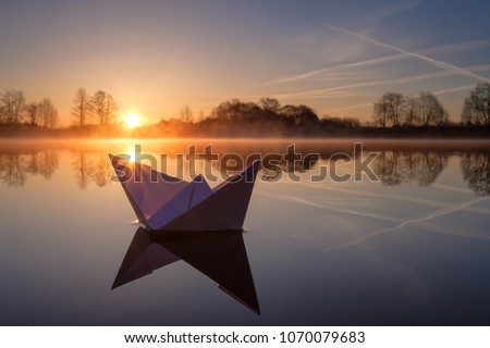 Similar – Image, Stock Photo Floating boat in peaceful clear water