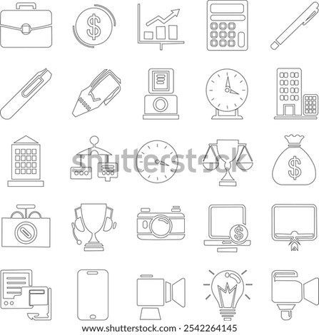 Set of business and finance line icons . Outline icon collection. Editable stroke. Vector illustration.
