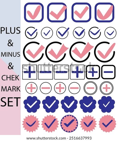 Chekmark,chek,plus minus set icons in the circle