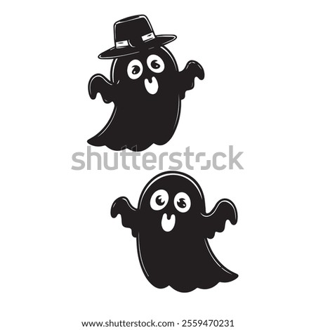 cute ghost vector 2, Spooky Yet Cute Ghosts with Witch Hats Vector