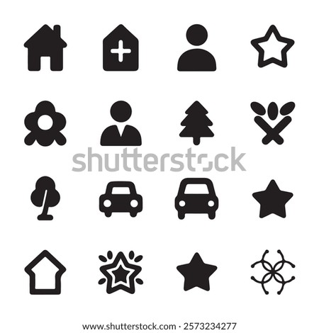 Minimal Black Icons for Business, Nature, and Travel Projects,  A vector silhouette image of a Black Filled Icons With White Background 