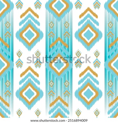 A blue and yellow patterned design with a white background. The design is made up of squares and triangles