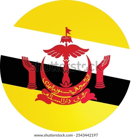 Brunei Flag Round 3D Symbol Vector