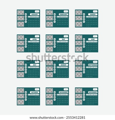 Modern Creative Desk calendar template full editable vector file 2025, new year 2025 table calendar, week starts on Sunday.