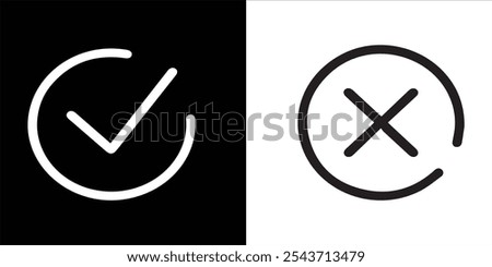 Black Checkmark Tick and X Outline Icons Vector - Design Symbols for Web, Quiz, and Approval Marking